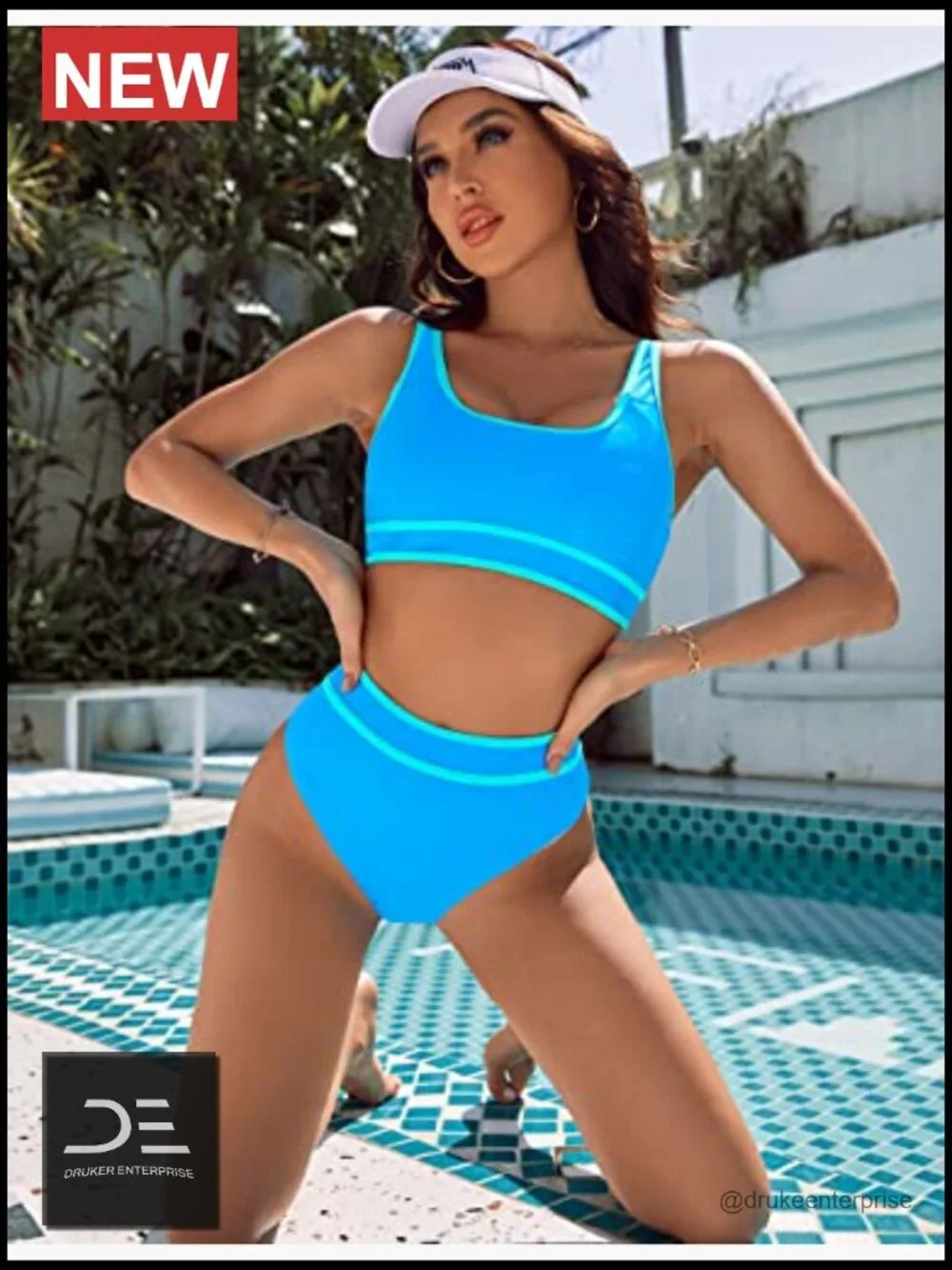 High Waisted Bikini Set Sporty Two Piece Tummy Control Swimsuit with Adjustable